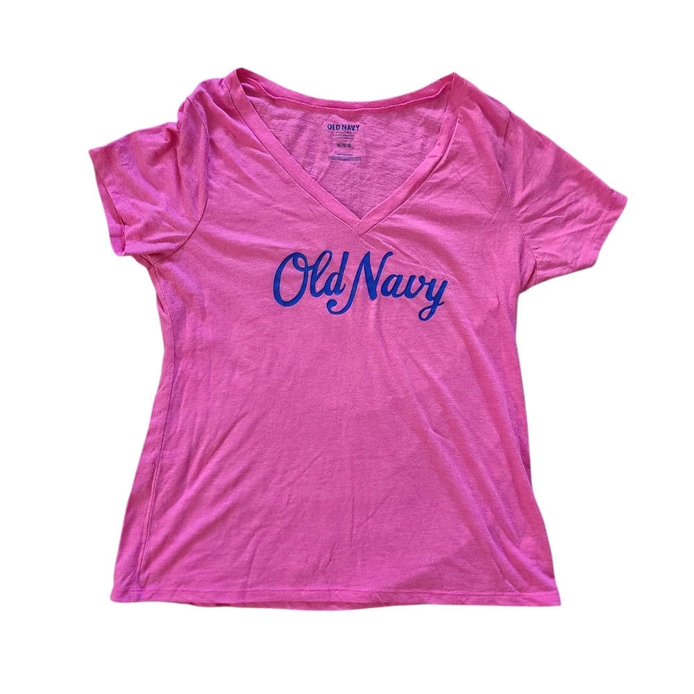 Old Navy Women’s Pink V-Neck Logo T-Shirt Size XL | Soft Cotton Tee Casual Top - Picture 2 of 4